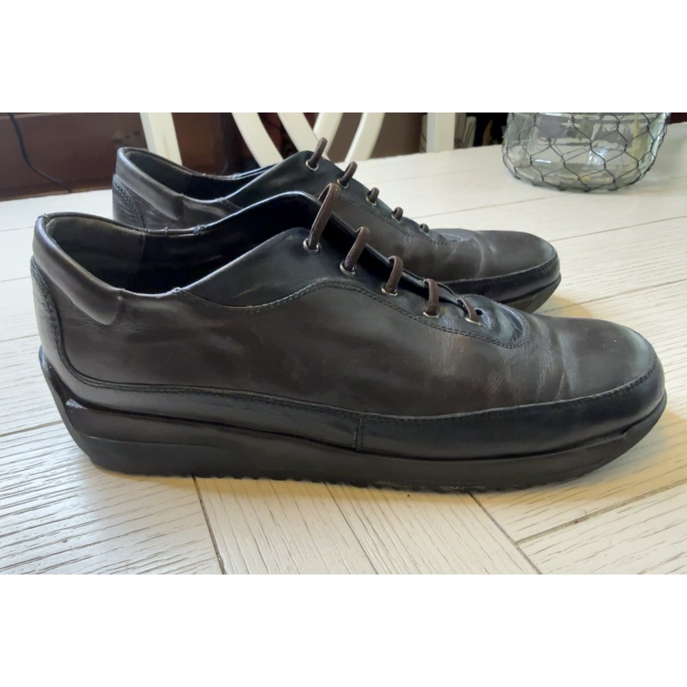 Stuart Weitzman Women Brown Blk Leather Fashion Sneakers‎ Lace Up Shoes Sz 8